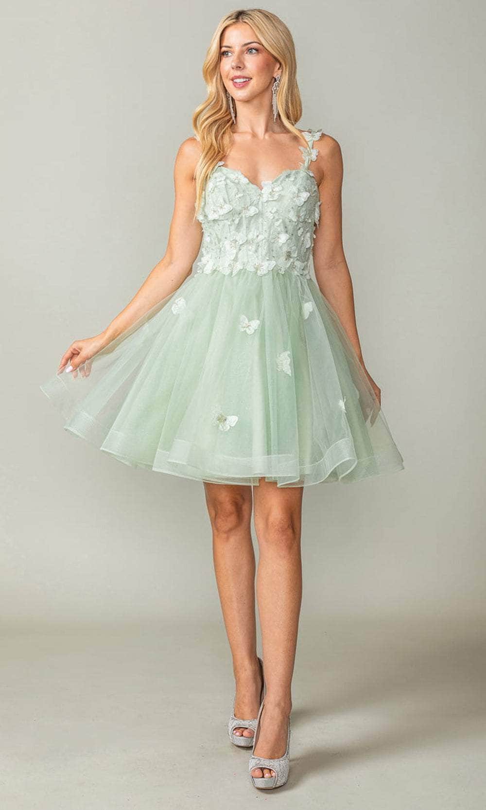 Short A-Line Homecoming Dress with Butterflies Sage / 3XLarge Short A-Line Homecoming Dress with Butterflies Sage / 3XLarge