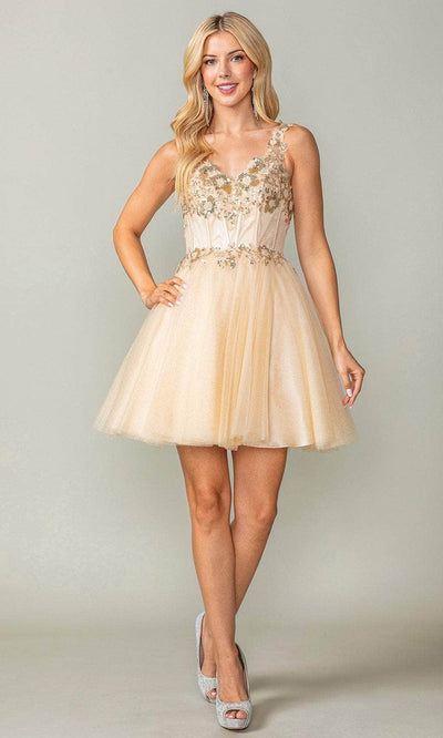 Dancing Queen 3374 - Beaded Corset Cocktail Dress Special Occasion Dresses XS /  Champagne