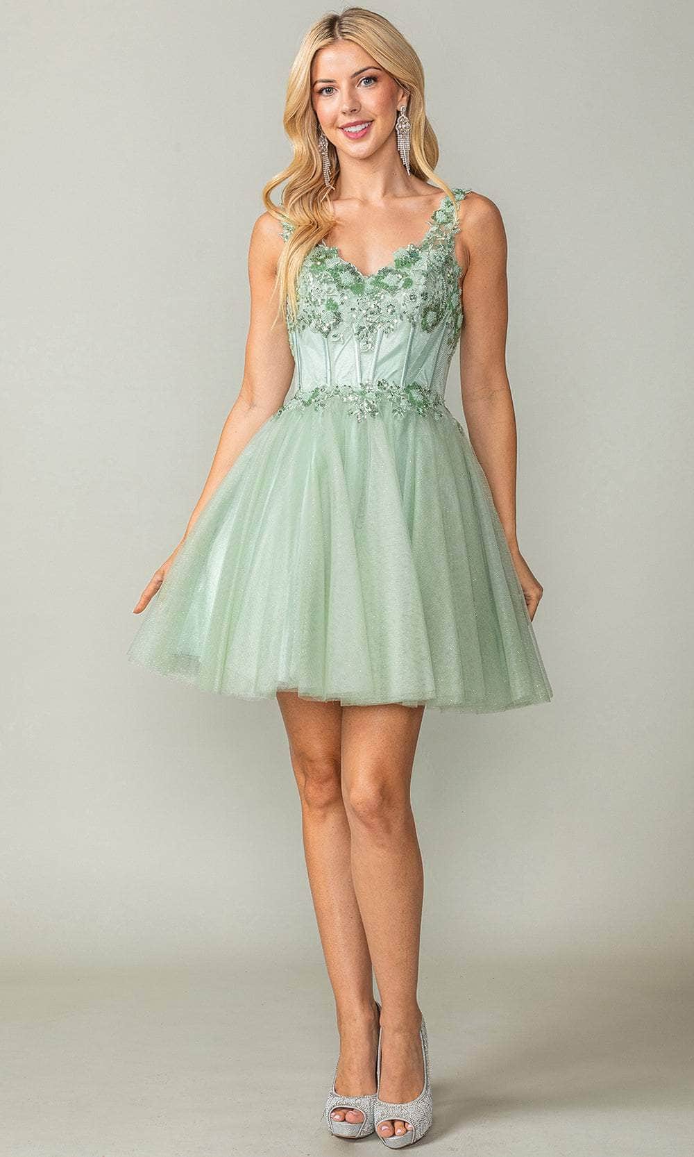 Dancing Queen 3374 - Beaded Corset Cocktail Dress Special Occasion Dresses XS /  Sage