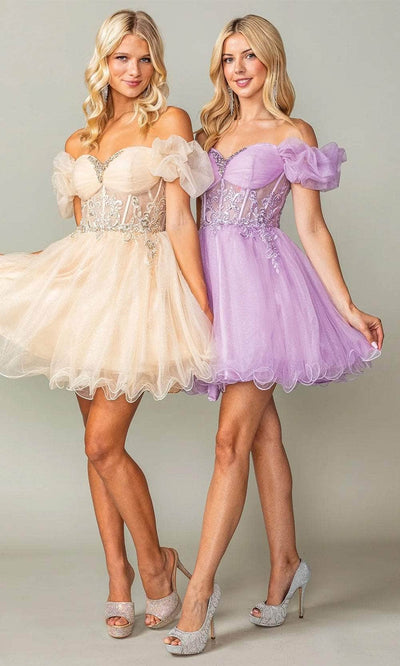 Dancing Queen 3379 - Puff Sleeve Corset Short Dress Special Occasion Dresses