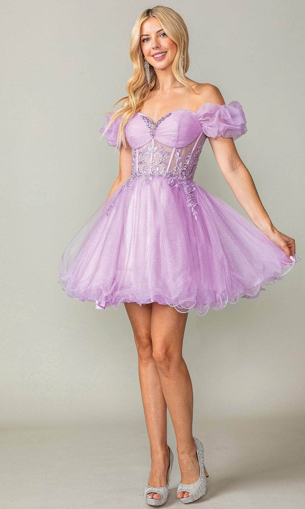 Dancing Queen 3379 - Puff Sleeve Corset Short Dress Special Occasion Dresses