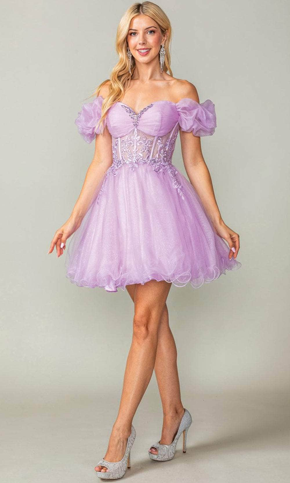 Dancing Queen 3379 - Puff Sleeve Corset Short Dress Special Occasion Dresses