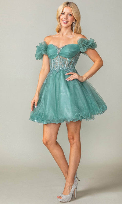 Dancing Queen 3379 - Puff Sleeve Corset Short Dress Special Occasion Dresses