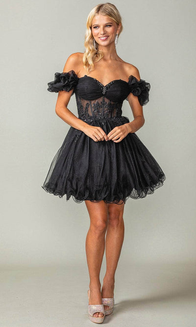 Dancing Queen 3379 - Puff Sleeve Corset Short Dress Special Occasion Dresses XS /  Black