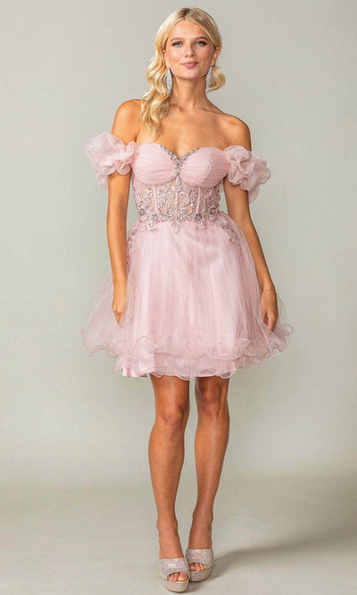 Dancing Queen 3379 - Puff Sleeve Corset Short Dress Special Occasion Dresses XS /  Blush