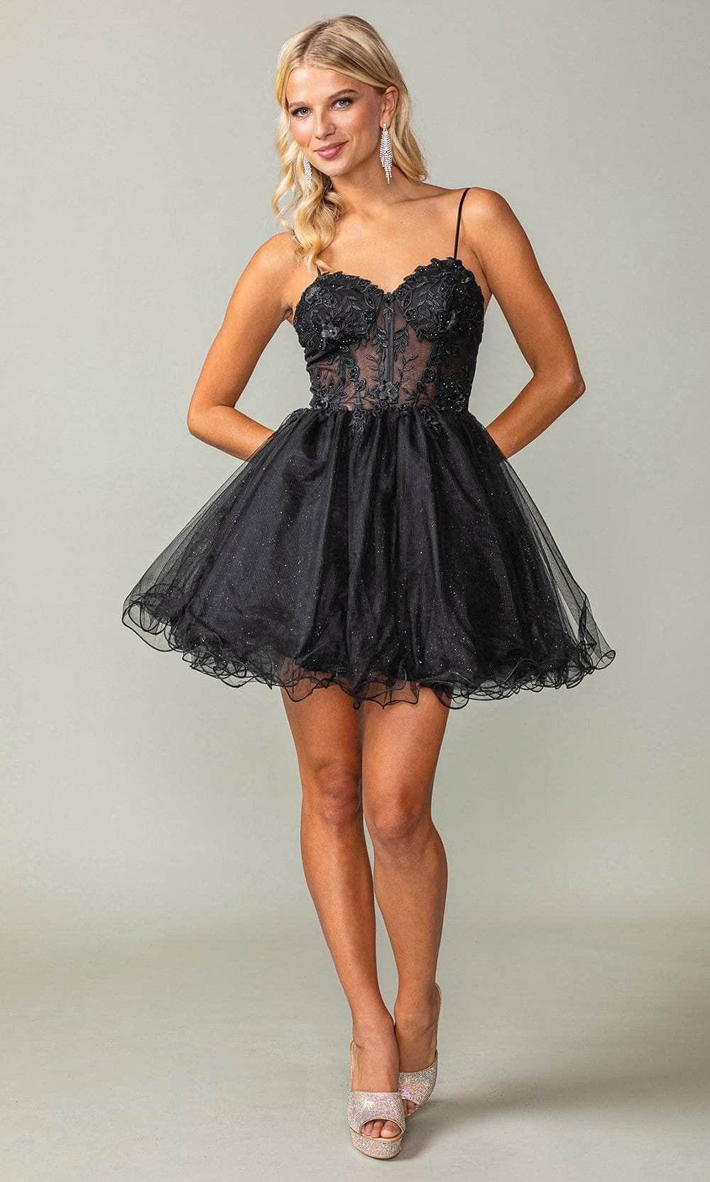 Dancing Queen 3382 - Embroidered A-Line Cocktail Dress Special Occasion Dresses XS /  Black