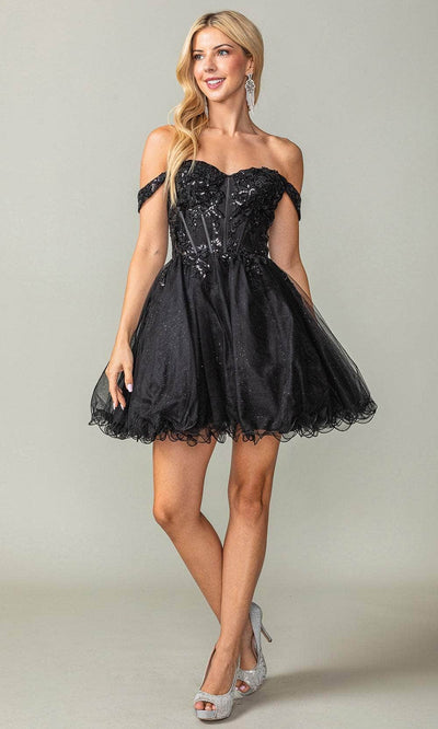 Dancing Queen 3383 - Applique Off Shoulder Cocktail Dress Special Occasion Dresses XS /  Black