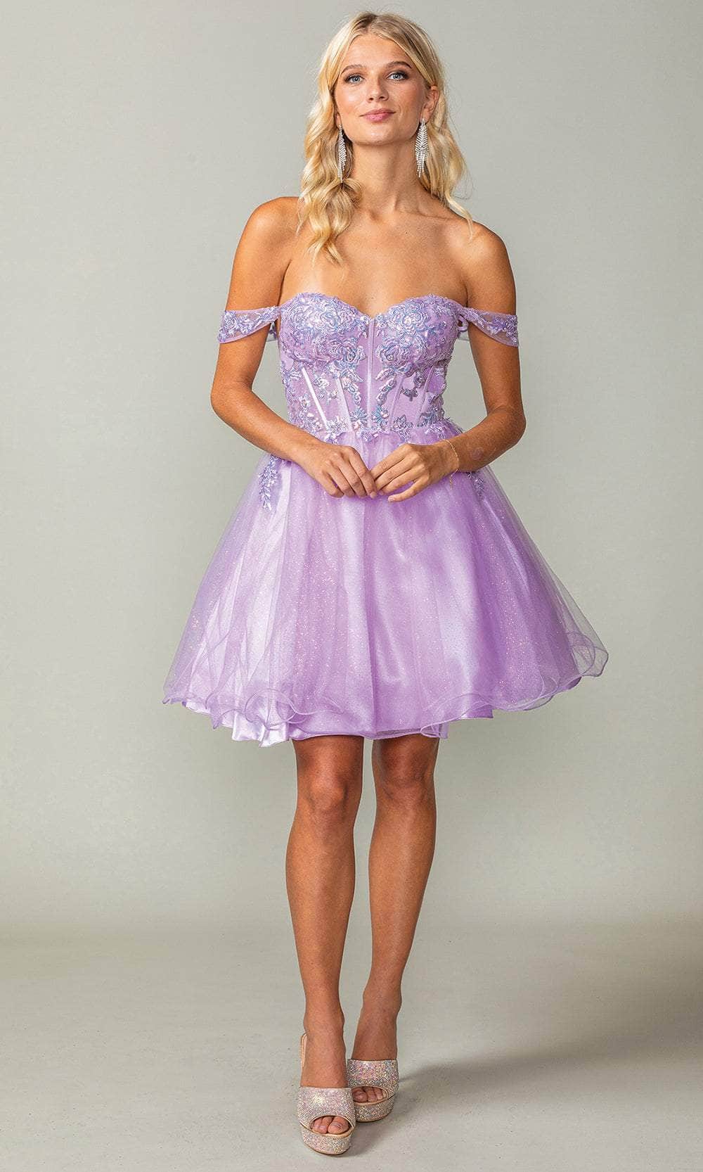Dancing Queen 3383 - Applique Off Shoulder Cocktail Dress Special Occasion Dresses XS /  Lilac