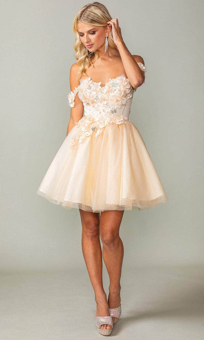 Dancing Queen 3388 - Applique Bodice Cocktail Dress Special Occasion Dresses XS /  Champagne