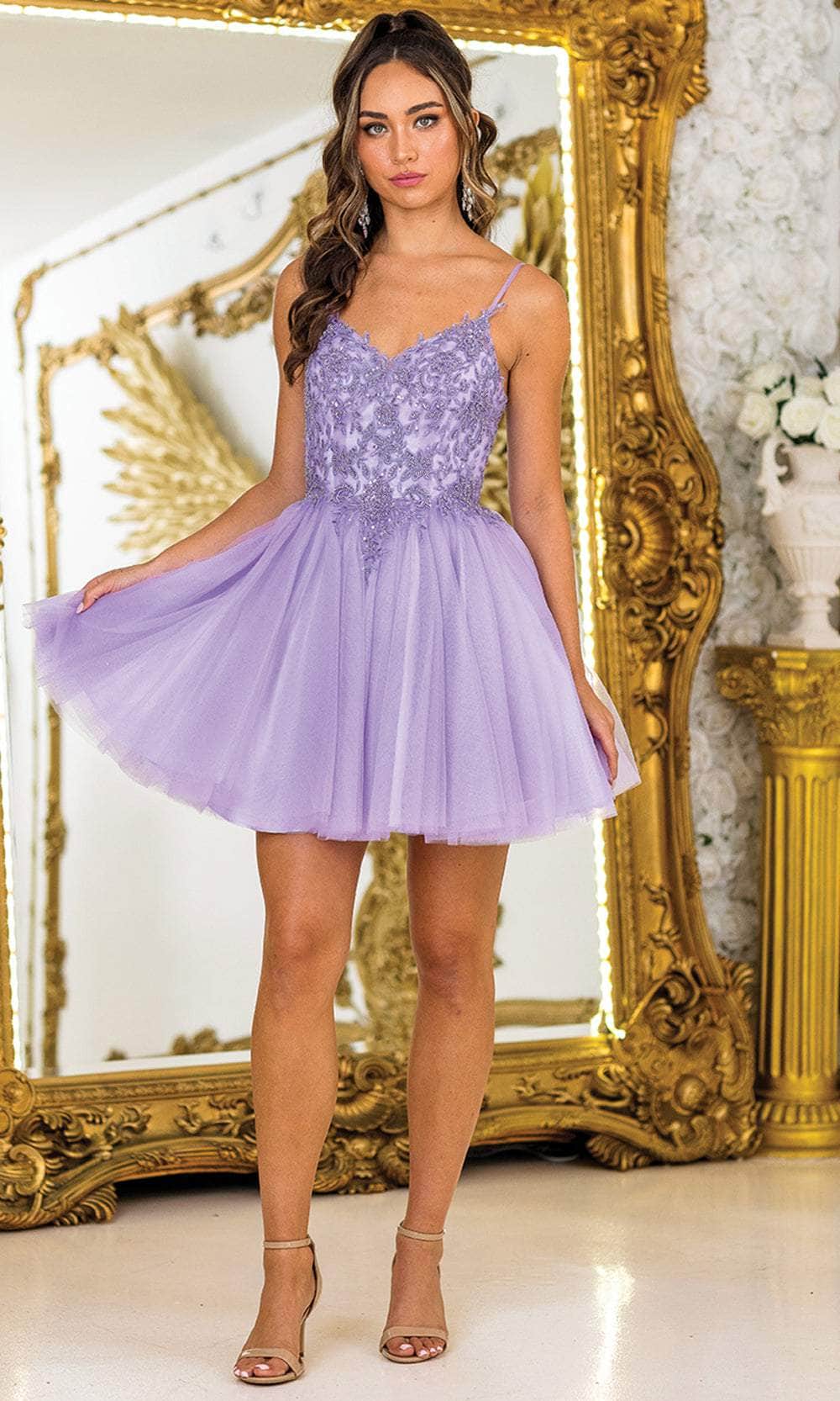 Dancing Queen 3413 - Short Tulle A-line Dress - Spaghetti Straps, Beaded Bodice, Embroidery, Layered Skirt, Lace-Up Back XS / Red Dancing Queen 3413 - Short Tulle A-line Dress - Spaghetti Straps, Beaded Bodice, Embroidery, Layered Skirt, Lace-Up Back XS / Red