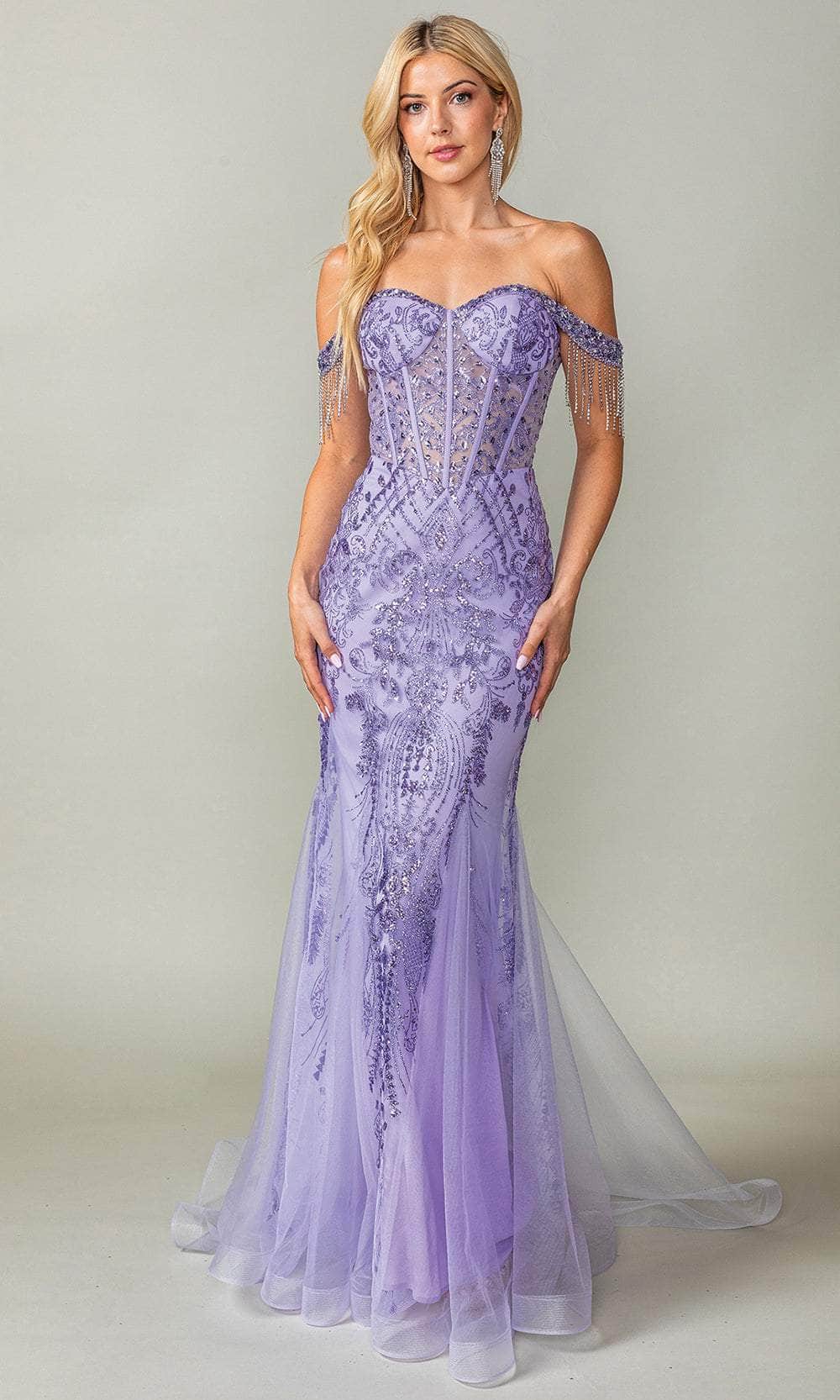 Dancing Queen 4365 - Glitter Print Trumpet Prom Dress Prom Dresses
