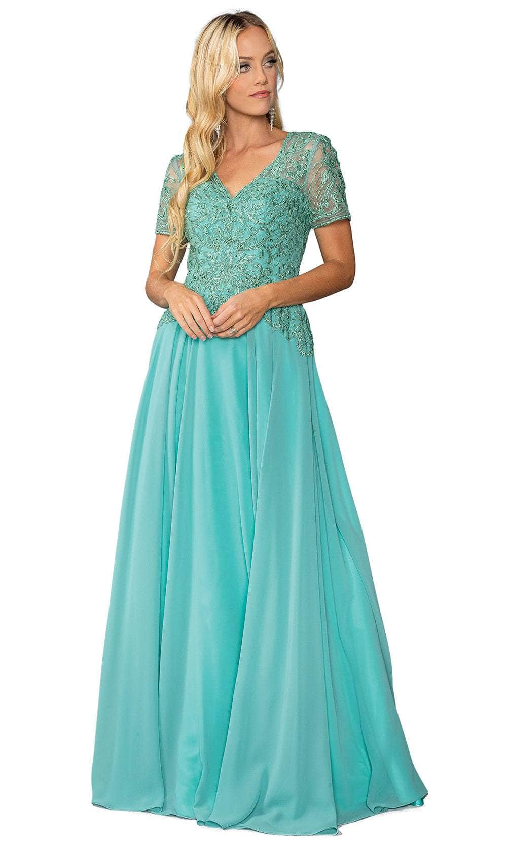 Dancing Queen 4445 - Short Sleeve Applique Prom Dress Prom Dresses 