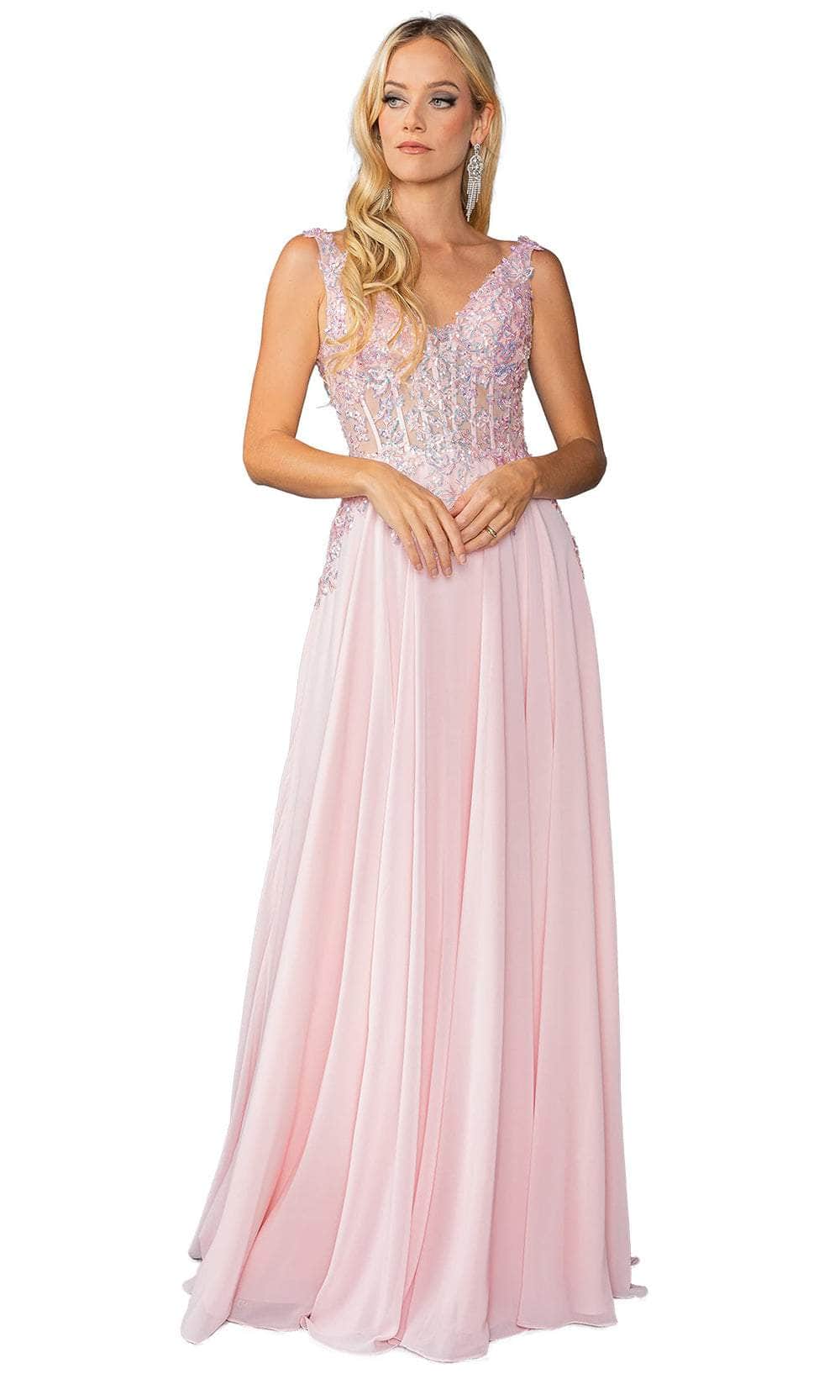 Dancing Queen 4446 - Sequin Lace V-Neck Prom Gown Prom Dresses XS /  Blush