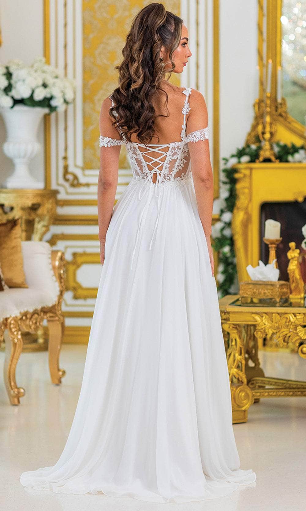 Dancing Queen 4506 - Off Shoulder A-Line Slit Gown Prom Dresses