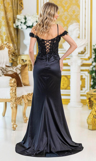 Dancing Queen 4514 - Beaded Appliqued Satin Slit Gown Prom Dresses