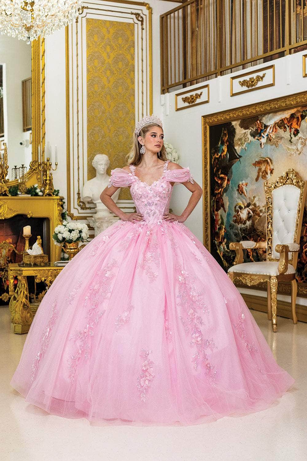 Dancing Queen 5009 - Cold Shoulder Sweetheart Ballgown Quinceanera Dresses XS /  Pink