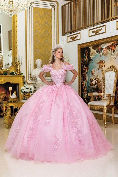 Dancing Queen 5009 - Cold Shoulder Sweetheart Ballgown Quinceanera Dresses XS /  Pink