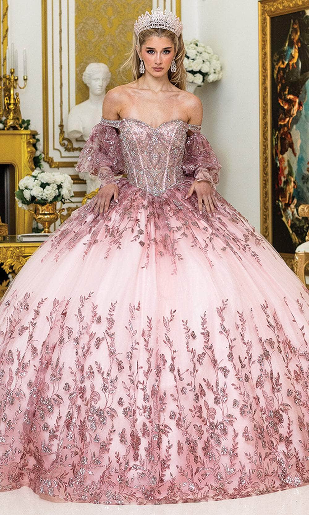 Dancing Queen 5019 Long Quinceanera Dress Rose Gold / XSmall Dancing Queen 5019 Long Quinceanera Dress Rose Gold / XSmall