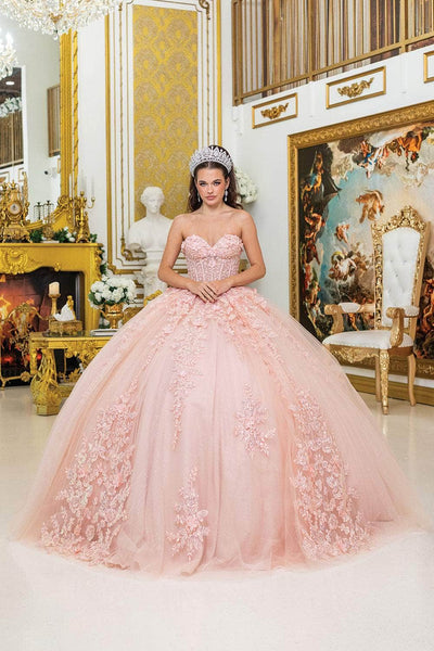 Dancing Queen 5027 - Glitter Tulle Lace-Up Back Ballgown Quinceanera Dresses XS /  Blush