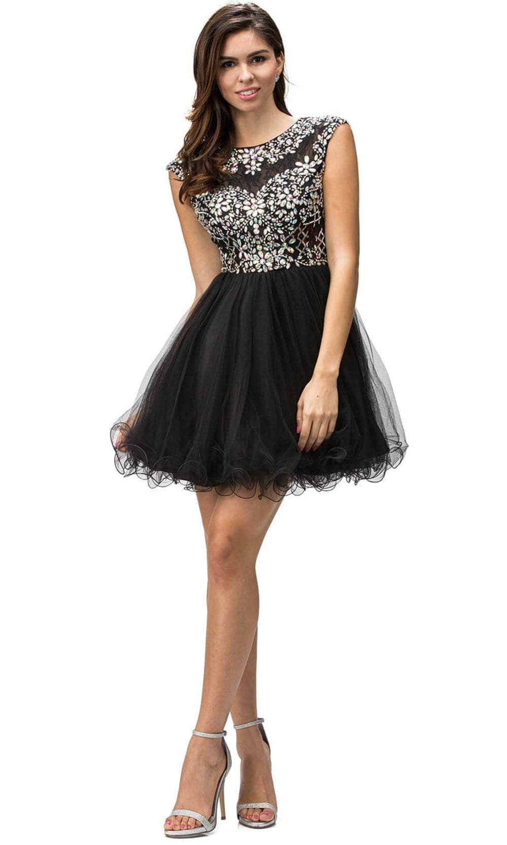 Dancing Queen 9149 - Beaded Jewel Neck Cocktail Dress Special Occasion Dresses XS /  Black
