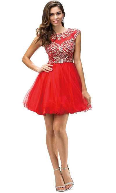 Dancing Queen 9149 - Beaded Jewel Neck Cocktail Dress Special Occasion Dresses XS /  Red