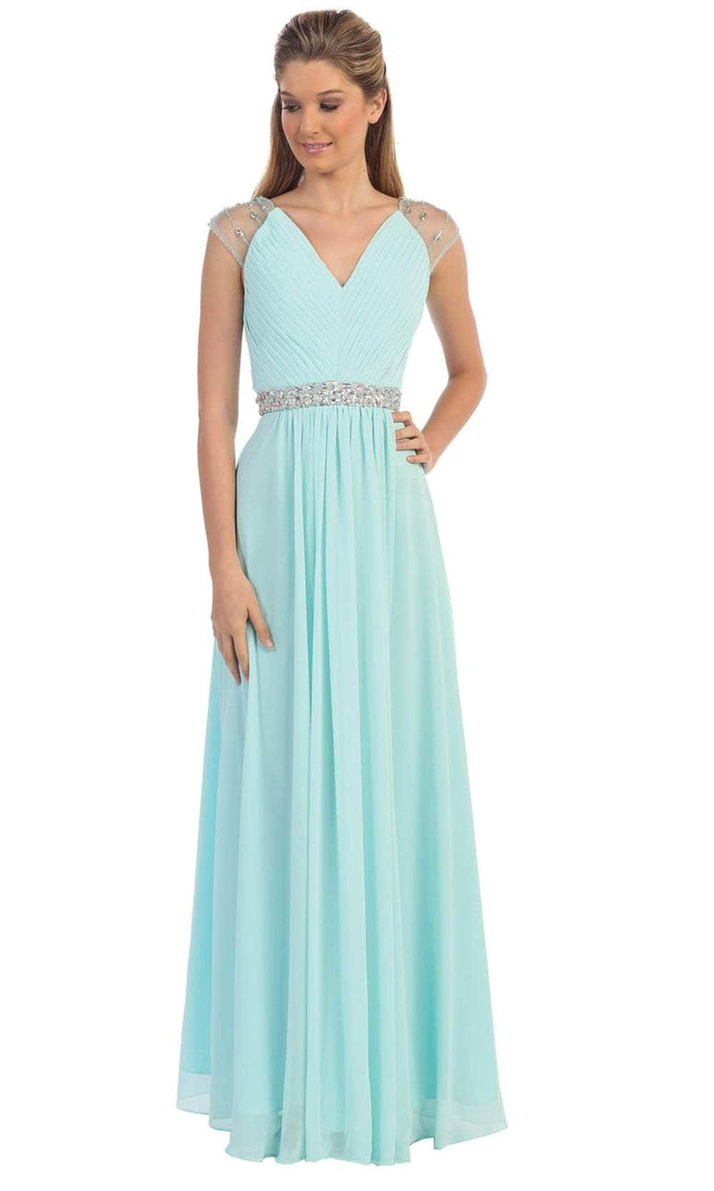 Dancing Queen 9182 - Jeweled Waist Long Dress Mother of the Bride Dresses XS /  Aqua