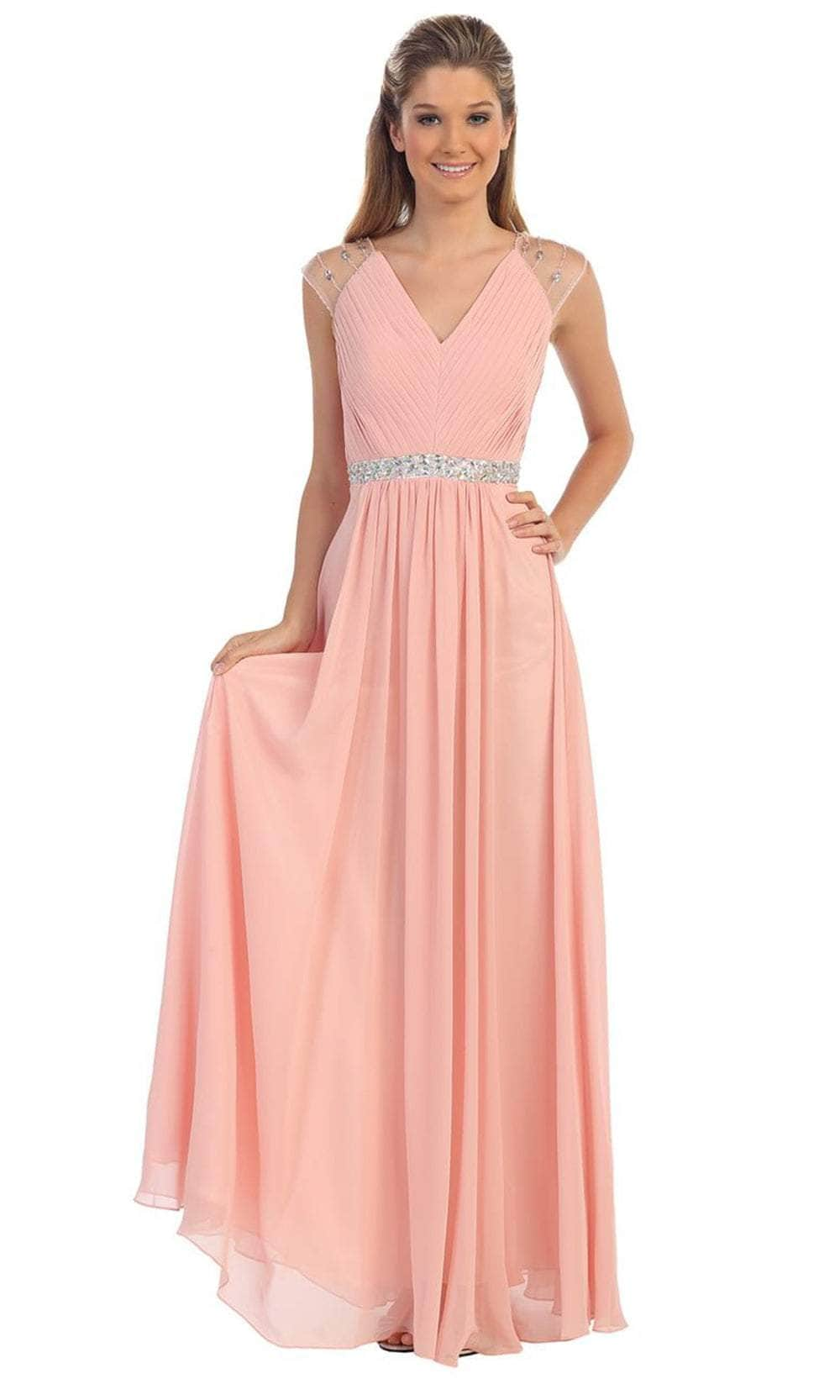 Dancing Queen 9182 - Jeweled Waist Long Dress Mother of the Bride Dresses XS /  Blush