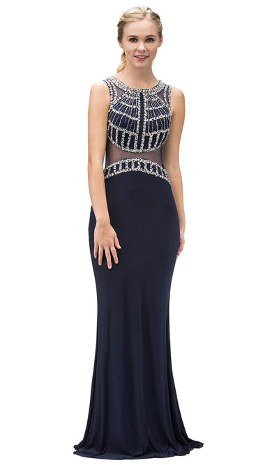 Dancing Queen 9230 - Jewel Sheer Midriff Prom Gown Evening Dresses XS /  Navy