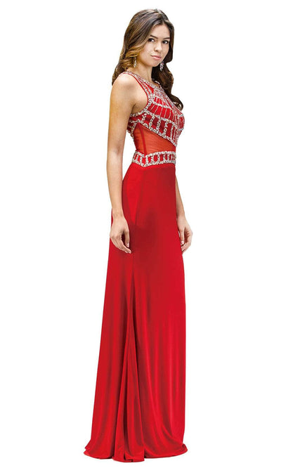 Dancing Queen 9230 - Jewel Sheer Midriff Prom Gown Evening Dresses XS /  Red