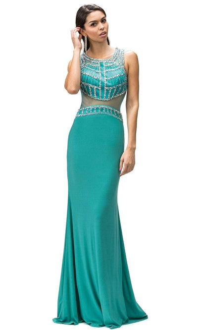 Dancing Queen 9230 - Jewel Sheer Midriff Prom Gown Evening Dresses XS /  Teal