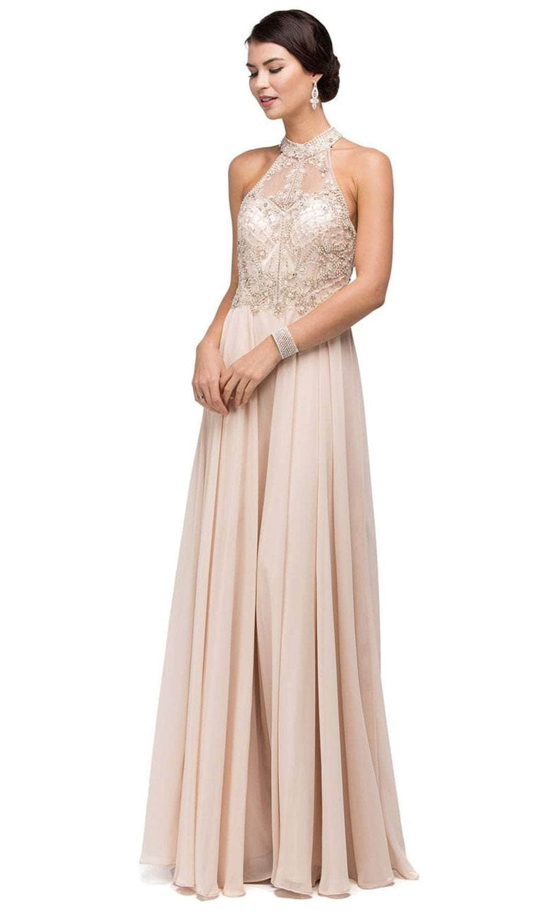 Dancing Queen - 9293SC Beaded High Halter Chiffon Long Gown