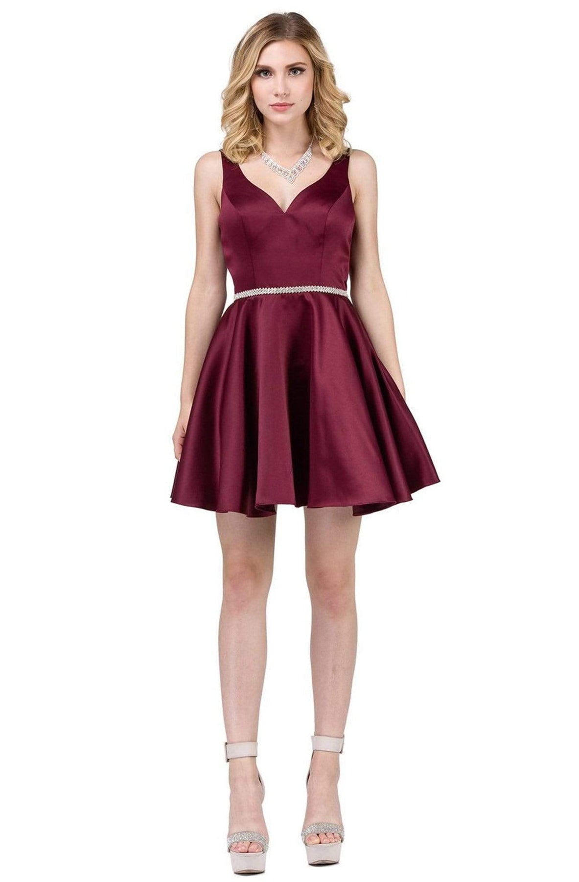 Dancing Queen - 9504 Jeweled Waistband Sweetheart Neck Satin A-line Cocktail Dress - 1 pc Navy in Size L available CCSALE
