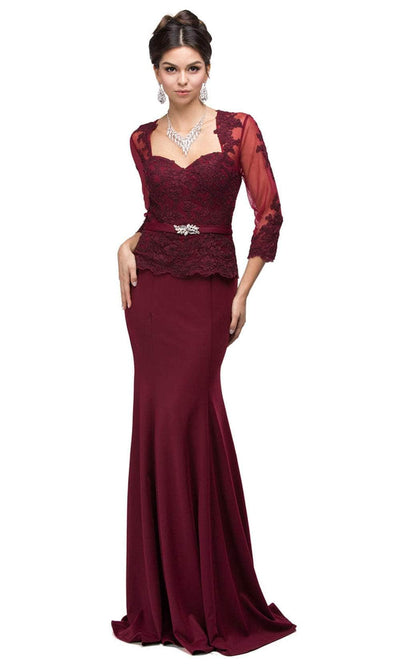 Dancing Queen 9573 - Quarter Sleeve Long Gown Mother of the Bride Dresses XS /  Burgundy