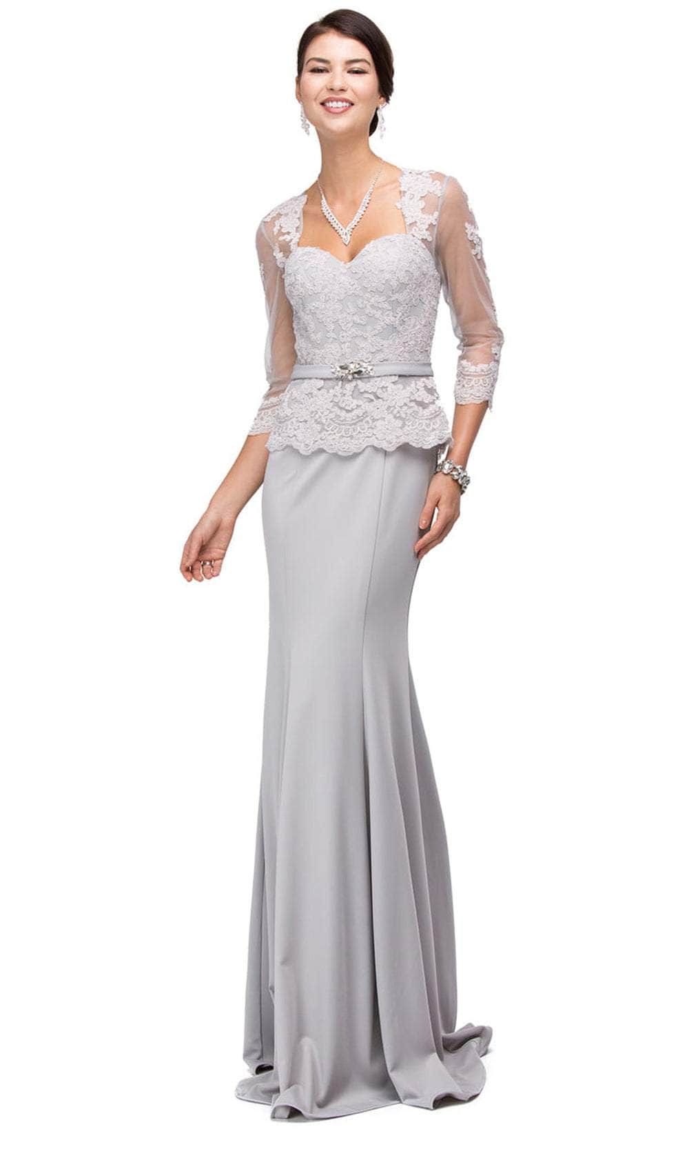 Dancing Queen 9573 - Quarter Sleeve Long Gown Mother of the Bride Dresses XS /  Silver