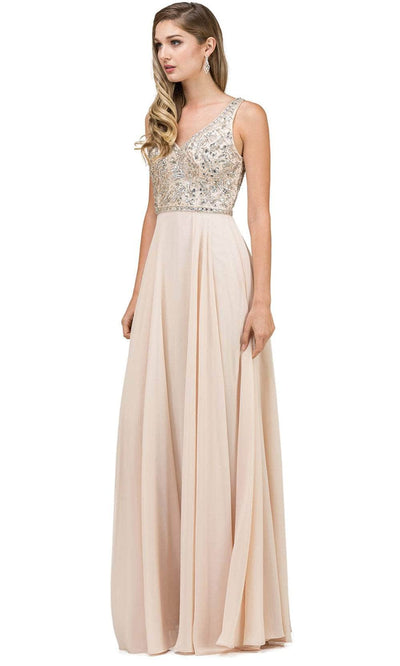 Dancing Queen 9589 - Jeweled V-Neck Long Gown Mother of the Bride Dresses XS /  Champagne