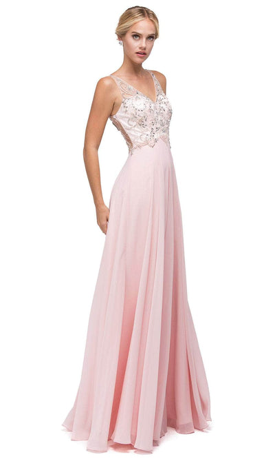 Dancing Queen 9603 - Bejeweled Bodice Long Dress Bridesmaid Dresses XS /  Blush