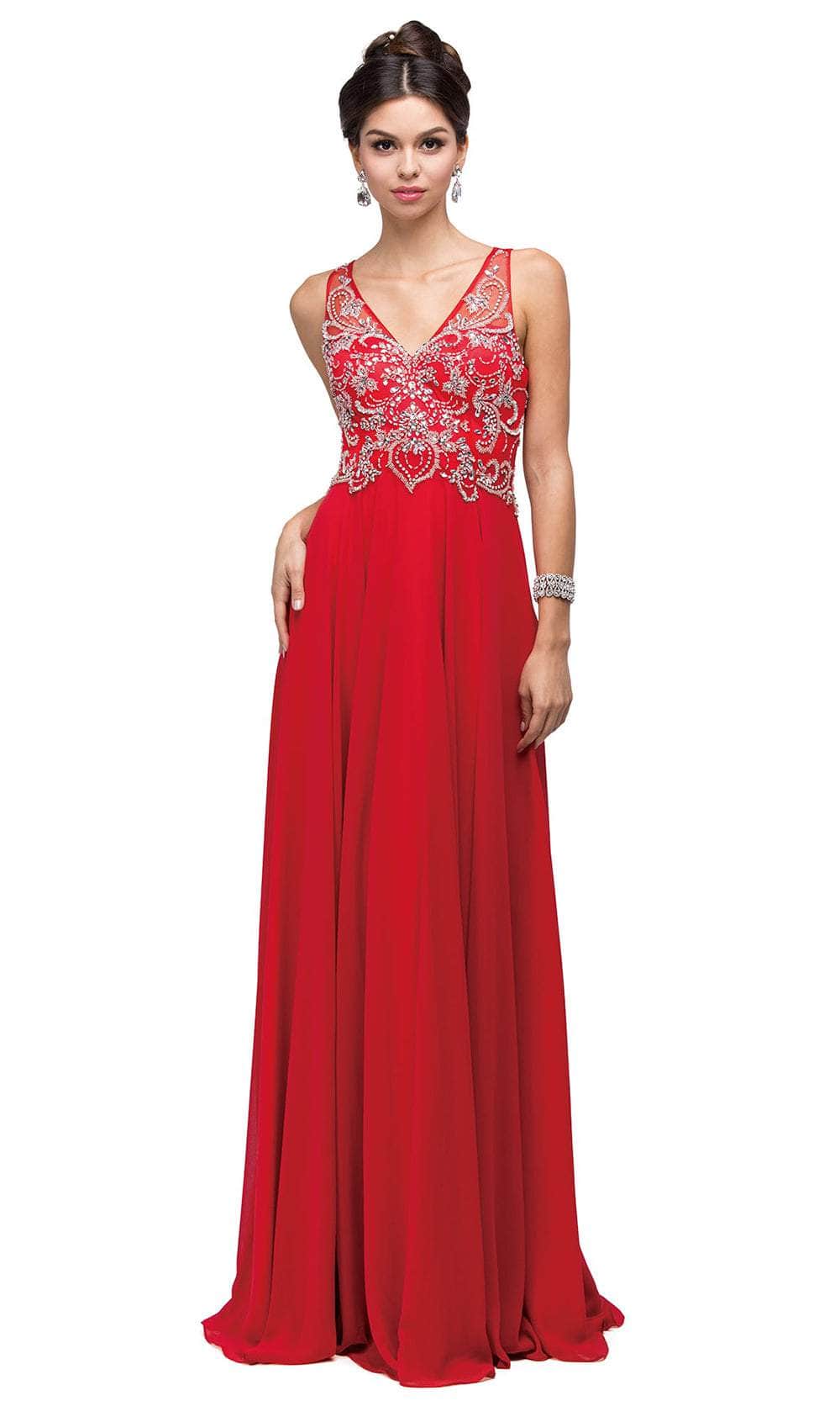 Dancing Queen 9603 - Bejeweled Bodice Long Dress Bridesmaid Dresses XS /  Red