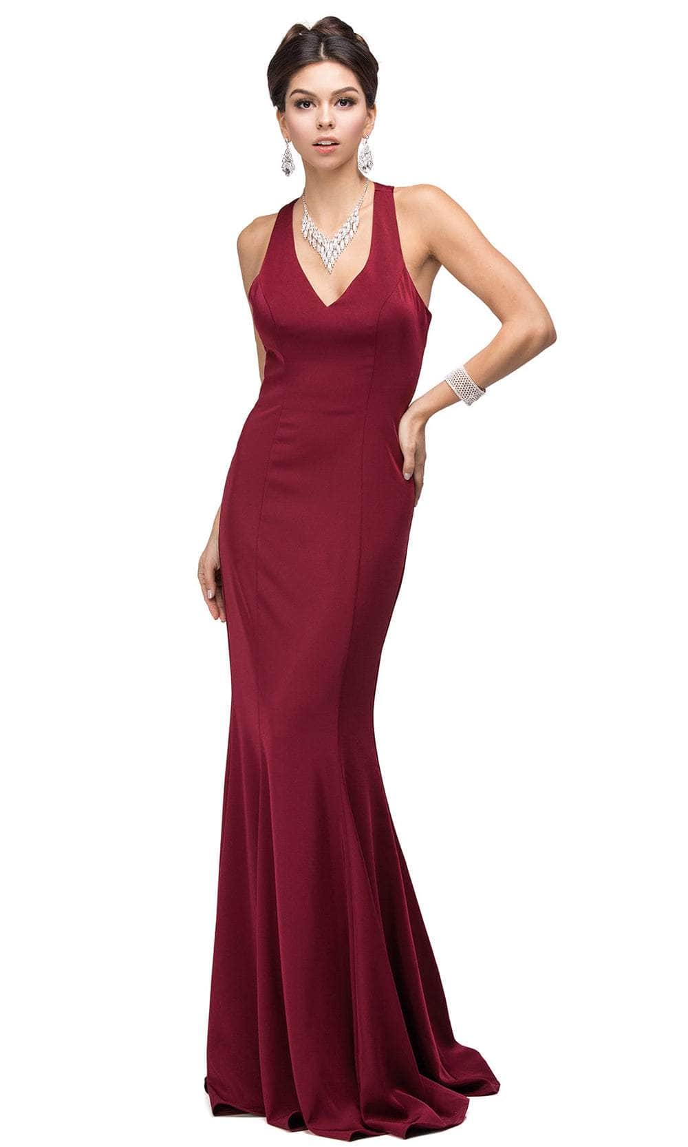 Dancing Queen 9637 - V-Neck Fitted Prom Gown Prom Dresses XS /  Burgundy
