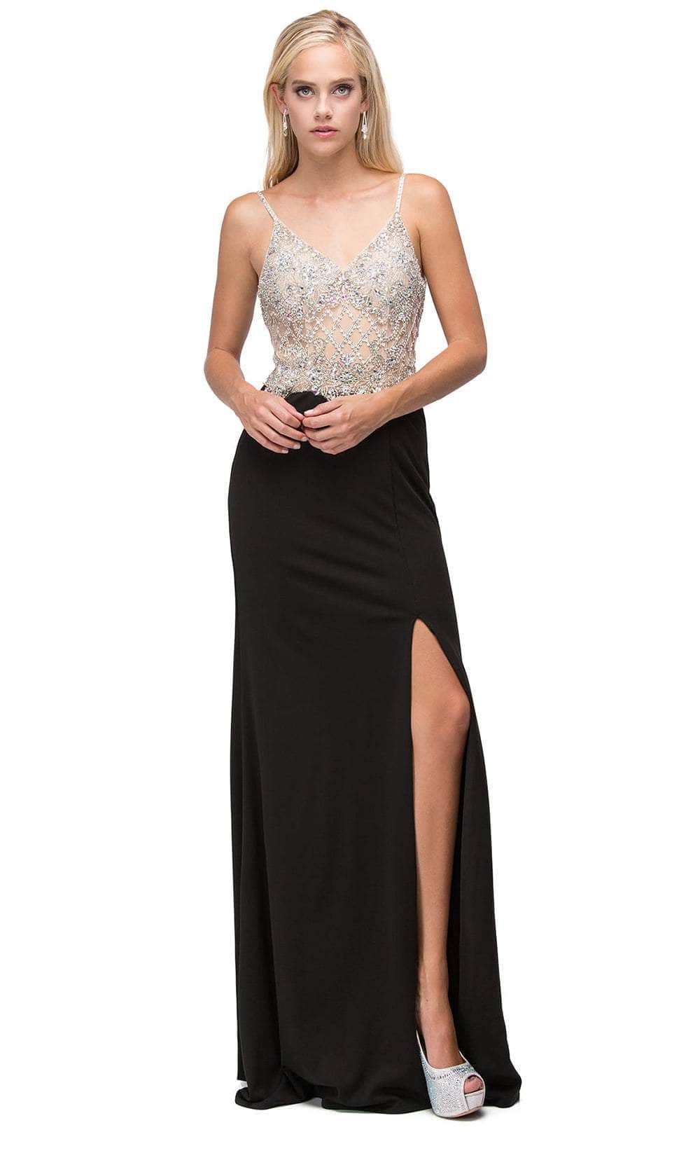 Dancing Queen 9650 - Beaded Top V-Neck Prom Gown Prom Dresses XS /  Black