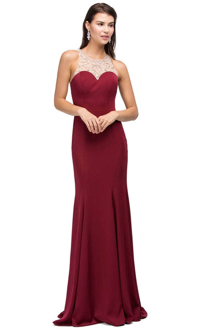 Dancing Queen 9715 - Illusion Jewel Long Dress Evening Dresses XS /  Burgundy
