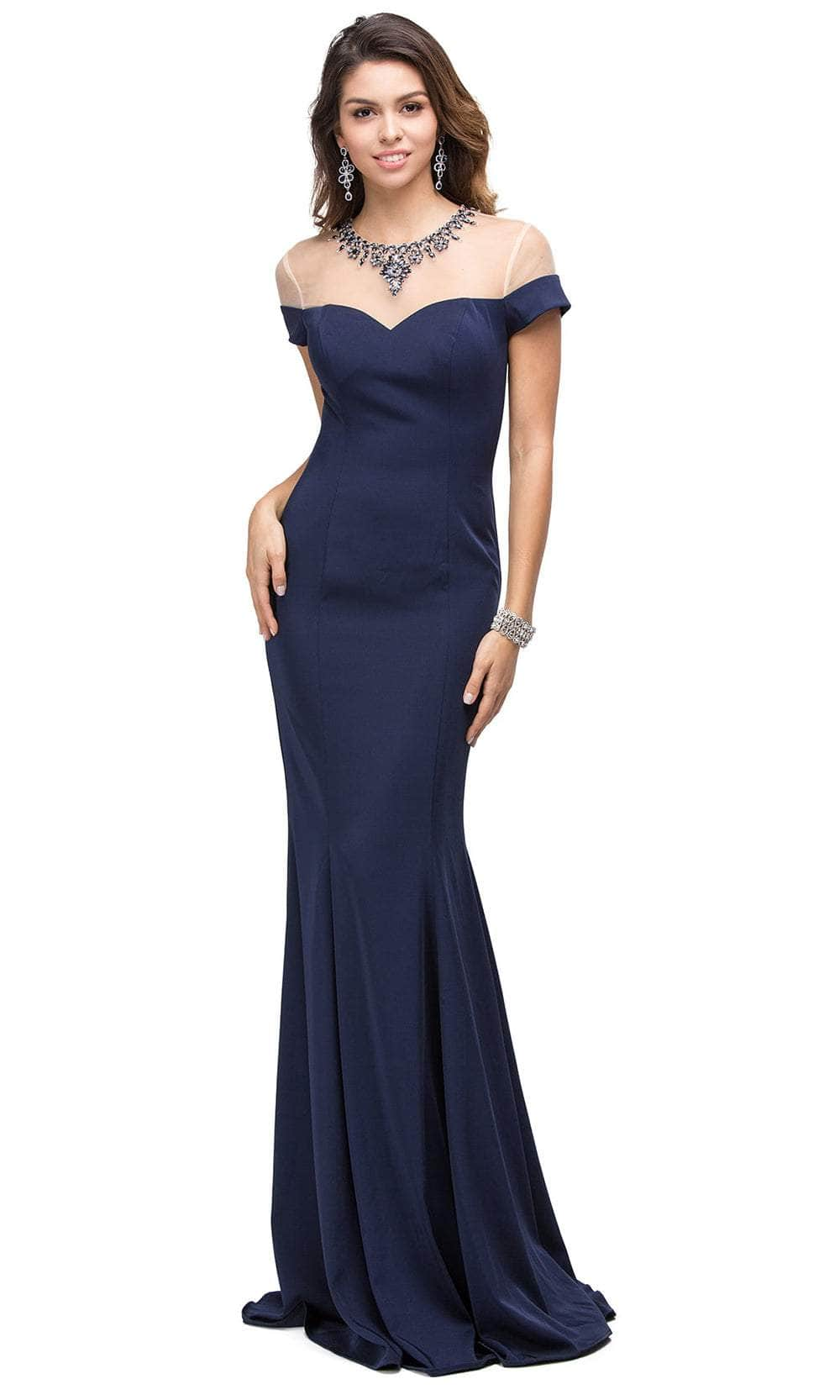 Dancing Queen 9752 - Illusion Jewel Seamed Prom Gown Mother of the Bride Dresses XS /  Navy