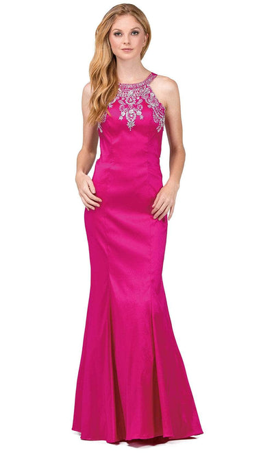 Dancing Queen 9943 - Halter Cutout Back Prom Gown Prom Dresses XS /  Fuchsia