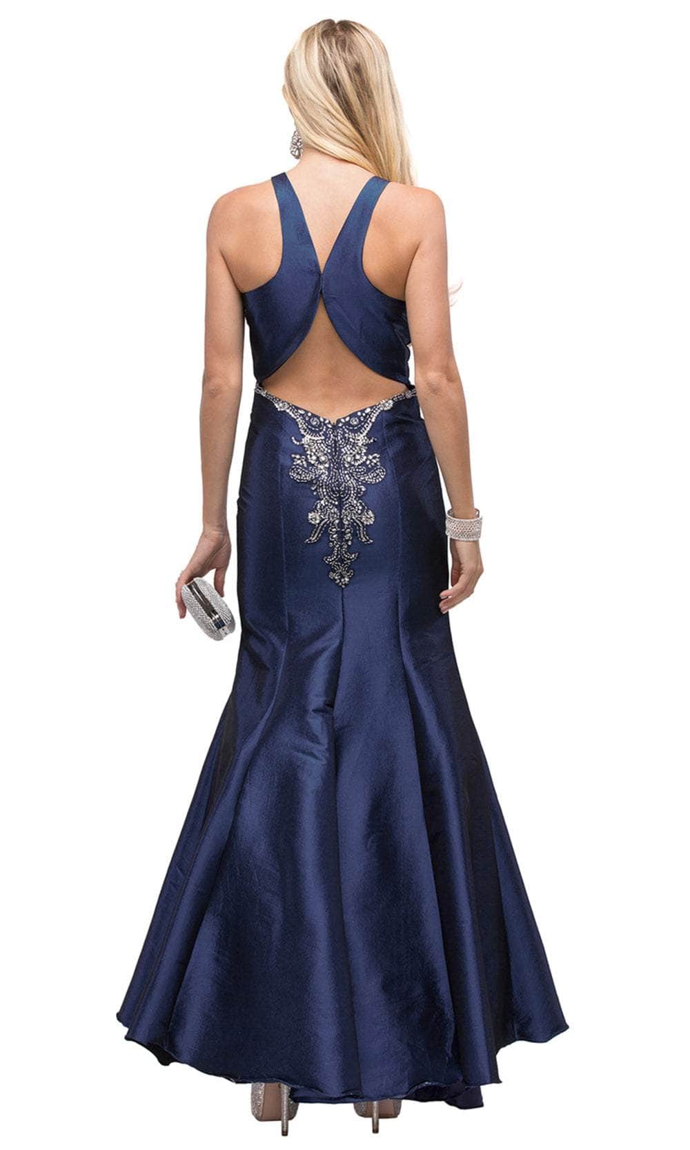 Dancing Queen 9943 - Halter Cutout Back Prom Gown Prom Dresses XS /  Navy
