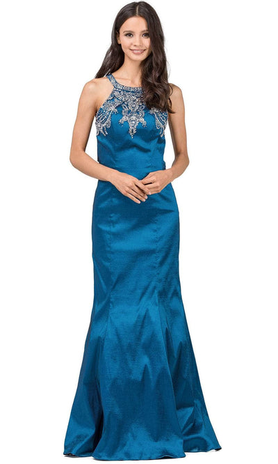 Dancing Queen 9943 - Halter Cutout Back Prom Gown Prom Dresses XS /  Teal