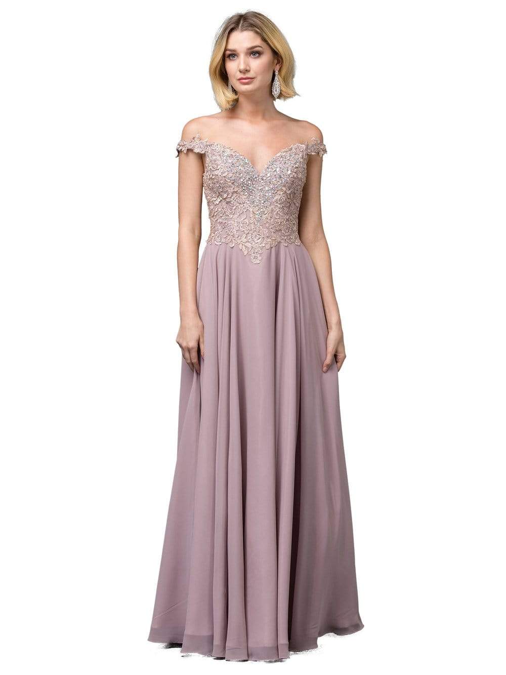 Dancing Queen - Beaded Lace Chiffon Gown 2818SC CCSALE XS / Mocha