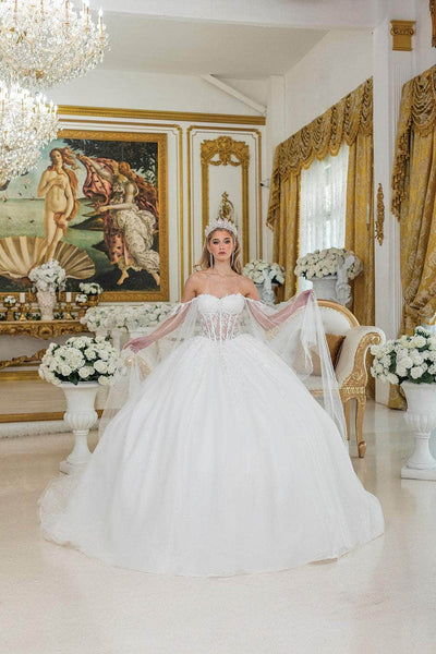 Dancing Queen Bridal 0294 - Sweetheart Sheer Corset Ballgown Wedding Dresses XS /  Off White