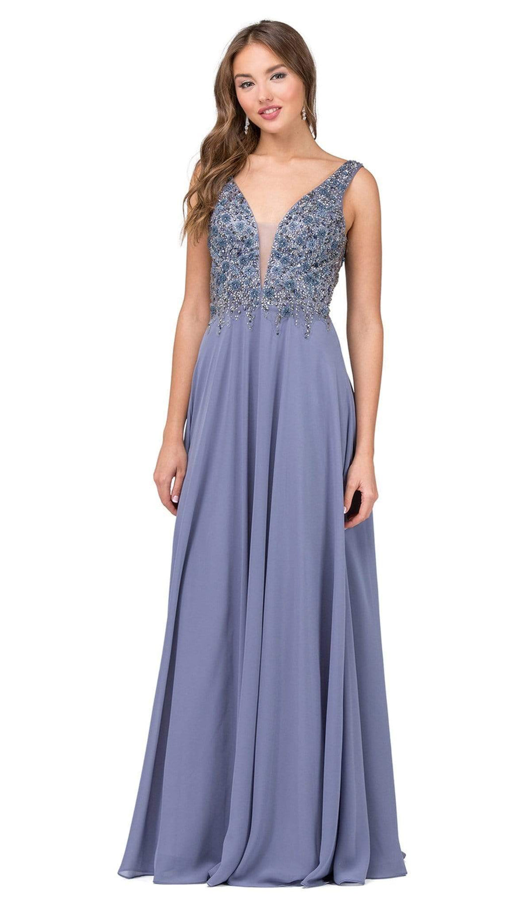 Dancing Queen - Floral Beaded Bodice A-line Dress 2312 - 1 pc Dark Silver In Size XS and 1 pc Light Mocha in Size XS Available CCSALE