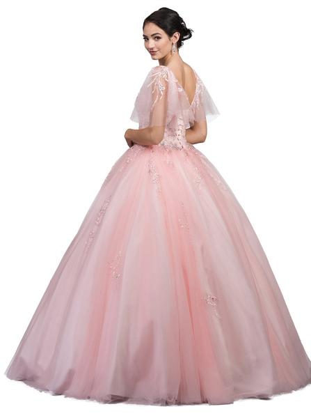 Dancing Queen - Sheer Butterfly Sleeve Embellished Quinceanera Ballgown 1203 - 1 pc Blush In Size S Available CCSALE S / Blush