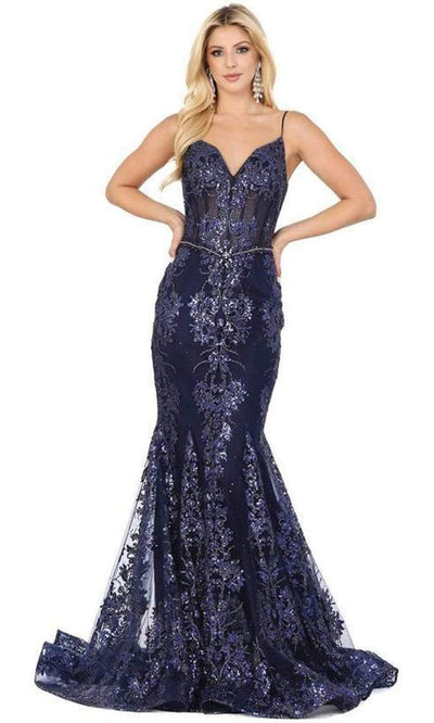 Dancing Queen - Spaghetti Straps Sequin Long Gown 4118 - 1 pc Navy In Size M Available CCSALE M / Navy