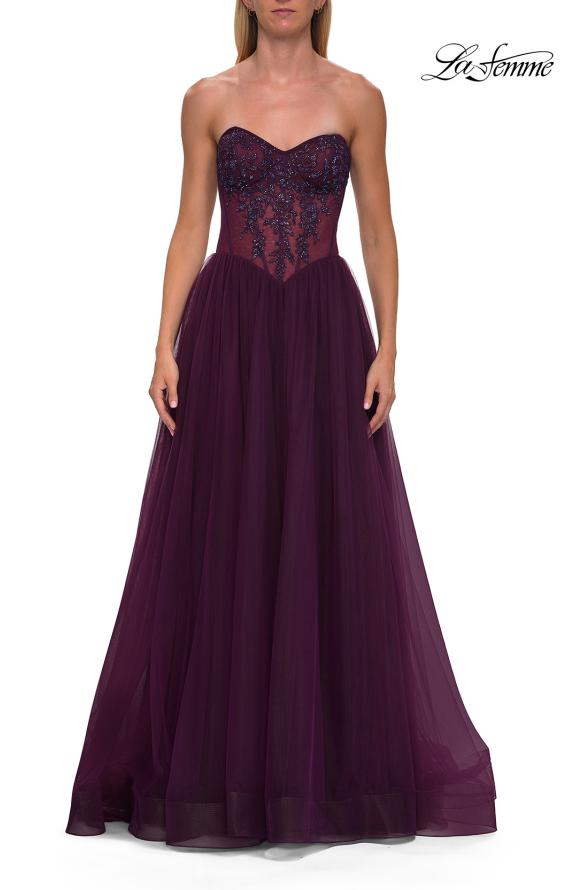 La Femme 33491 - Beaded Lace Layered A-Line Dress